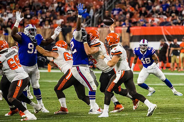 Baker Mayfield playing against the Buffalo Bills
