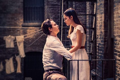 Movie poster for West Side Story featuring Ansel Elgort and Rachel Zegler.