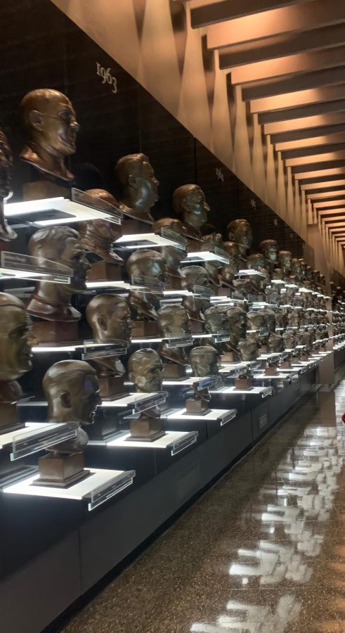 The unique Bust Gallery at the Hall of Fame Museum . Each bust weighs at least 40 pounds and encaptures the facial  features of all 354 Hall of Fame inductees. 