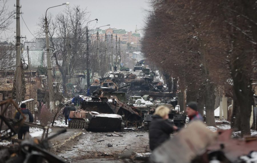 Destroyed Russian military convoy in Ukraine. Image from Wikimedia Commons.