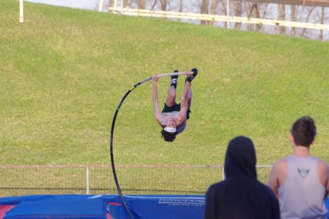 Junior Layne Studer pole faults this spring at Lake.  Studer has been pole vaulting since middle school.