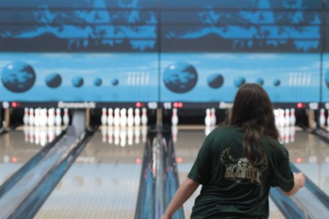 Junior Kathryn Chech attempts to pick up a split during a bowling game. [Splits] keep you on your toes, Chech said. If you make it, you feel like you just won an award.