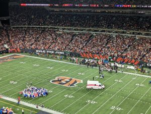 Silence can be heard through this photo of an ambulance on the field after Hamlins collapse. Eagle photograph by Schetm, distributed under a Creative Commons Attribution-ShareAlike 3.0 Unported License.