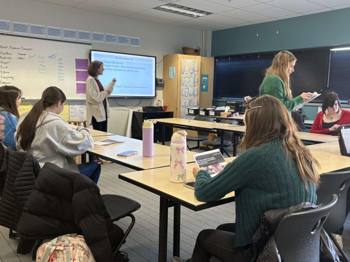 English teacher Jennifer Caldwell teaching in her junior IB English class.