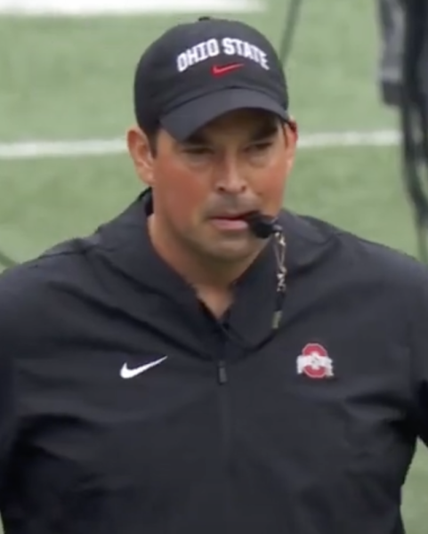 Ryan Day prior to a 2019 Ohio State Buckeyes game vs FAU