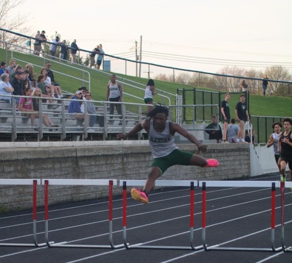 Senior Skylan King participates in hurdles during the 2024 track season.  King feels indoor helps get him ready for the outdoor season. 