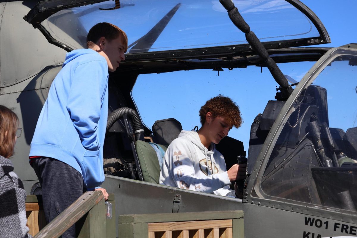 Freshmen STEM students Ian Latch and Charles Sanders look at a plane at the MAPS Museum last week.  
