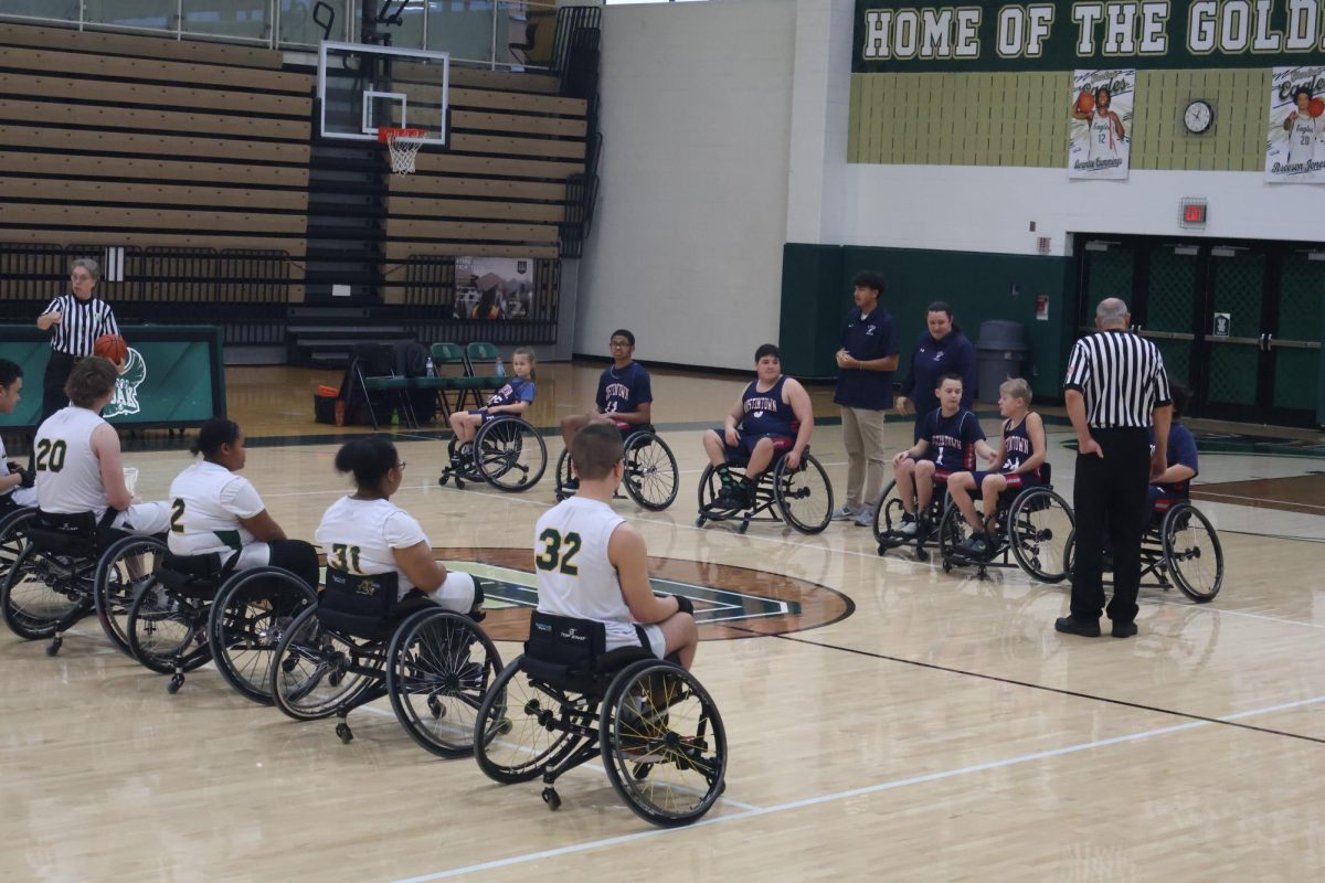 Members of the wheelchair basketball game get ready to take on Austintown on Saturday. The won that day.
