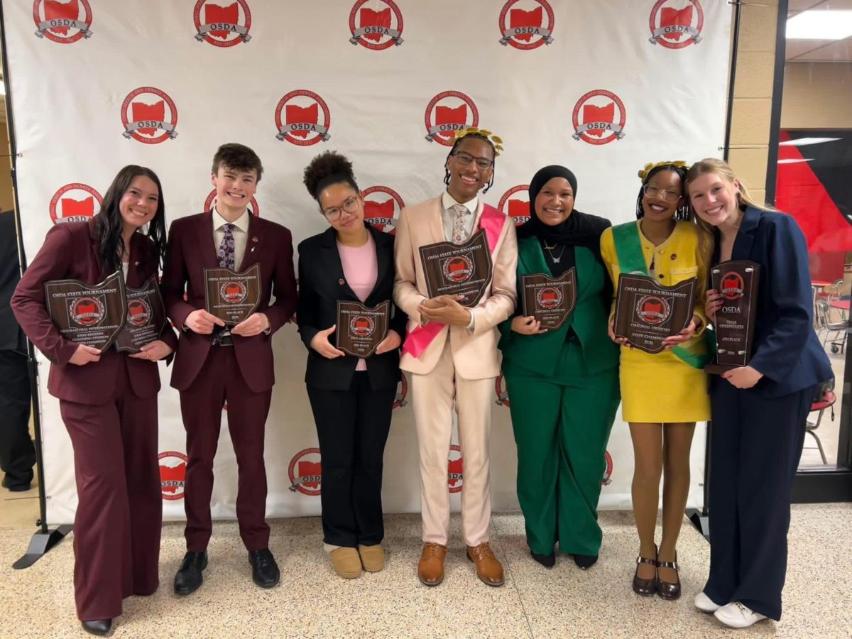 Coach Megan Rea, Conner Belden, Marena Winn, Cory Hilton, Johari Abdul-Zahir, Charlier Burton and coach Lauren Nieporte at State.