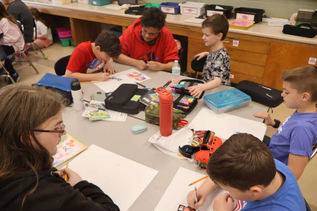 Junior students in animation and graphic design work with fourth graders to design plushies. 