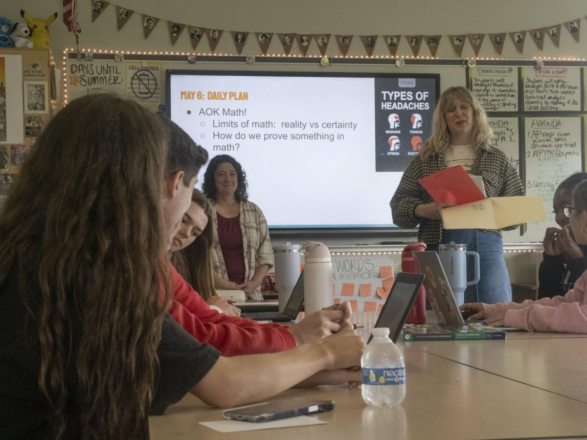 Students in Meredith Ersing and Kristen Sheppard's IB core class.  In their senior year, students in the core class will complete an extended essay. 